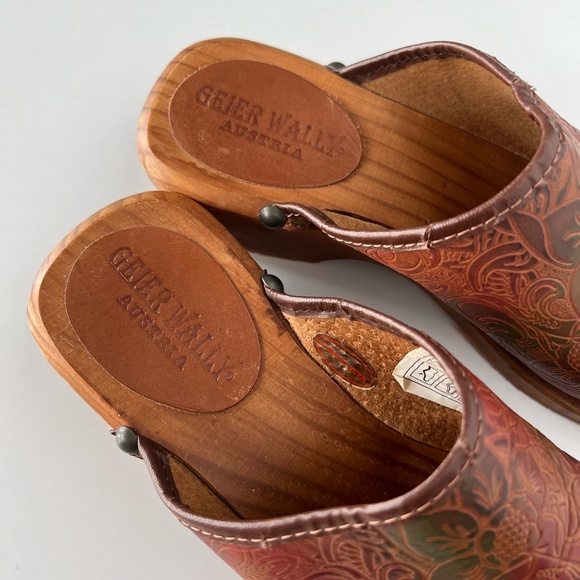 Geier Wally Austria Multicolored Tooled Leather Slip On Mule Clog size 39 - Picture 2 of 6
